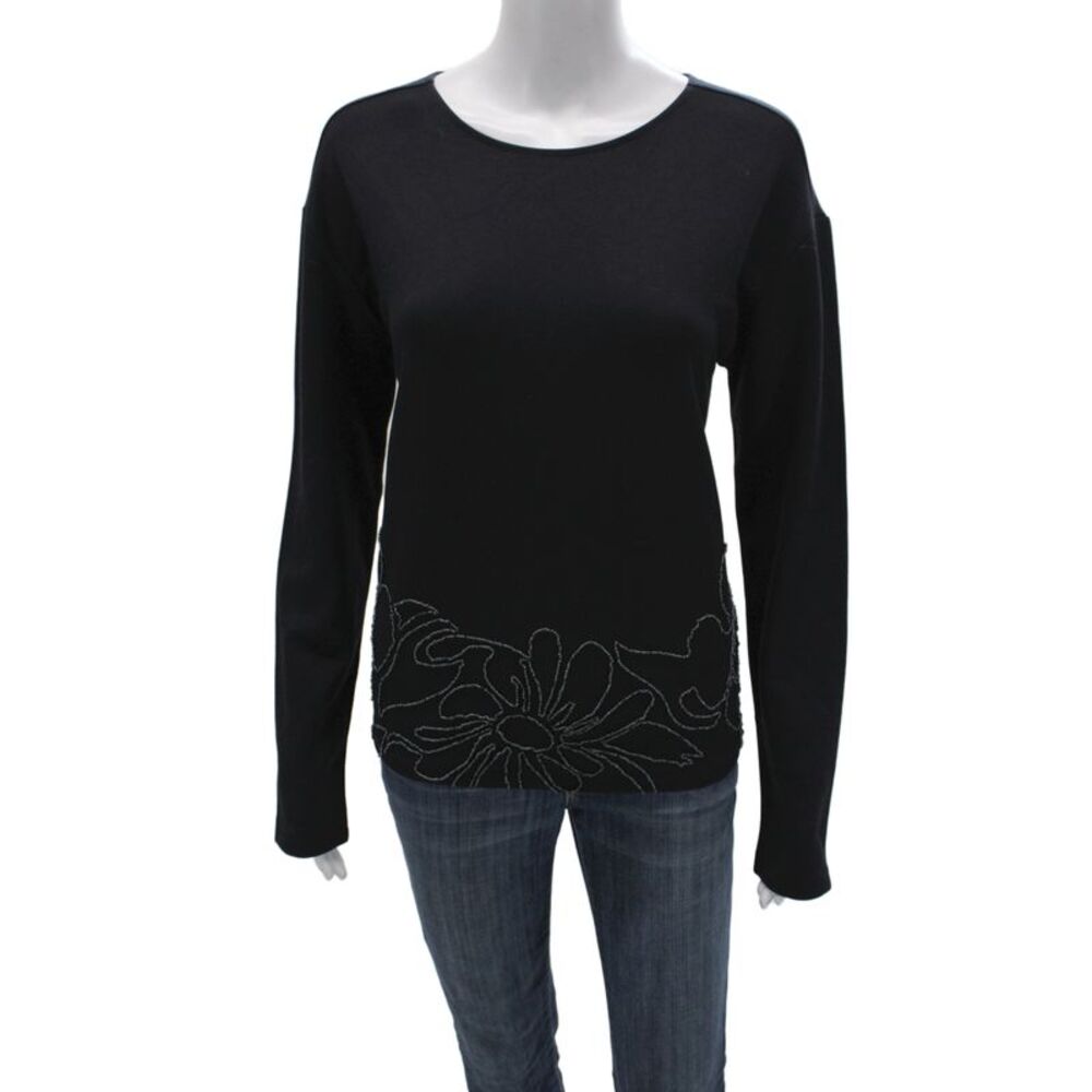 Gerry Weber Womens Basic Jersey Floral Round Neck Long Sleeve Top Black Size 8